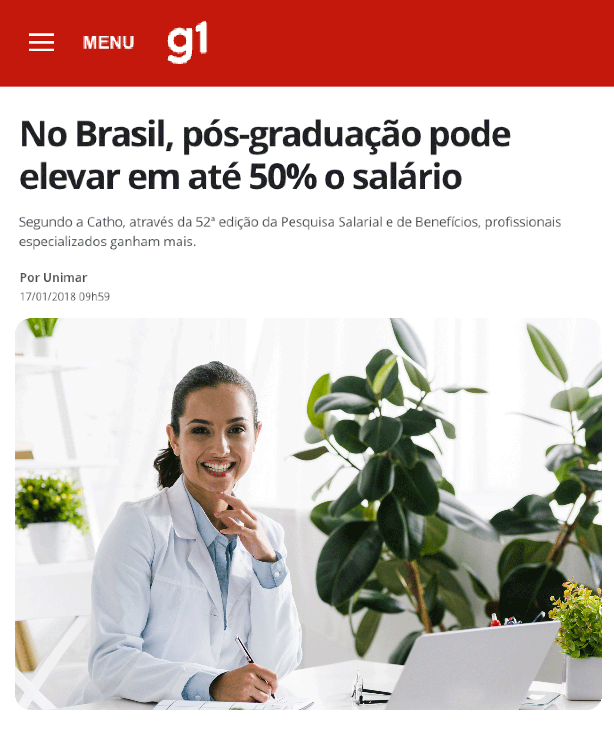 Notícia do G1 sobre pós-graduação e mercado profissional